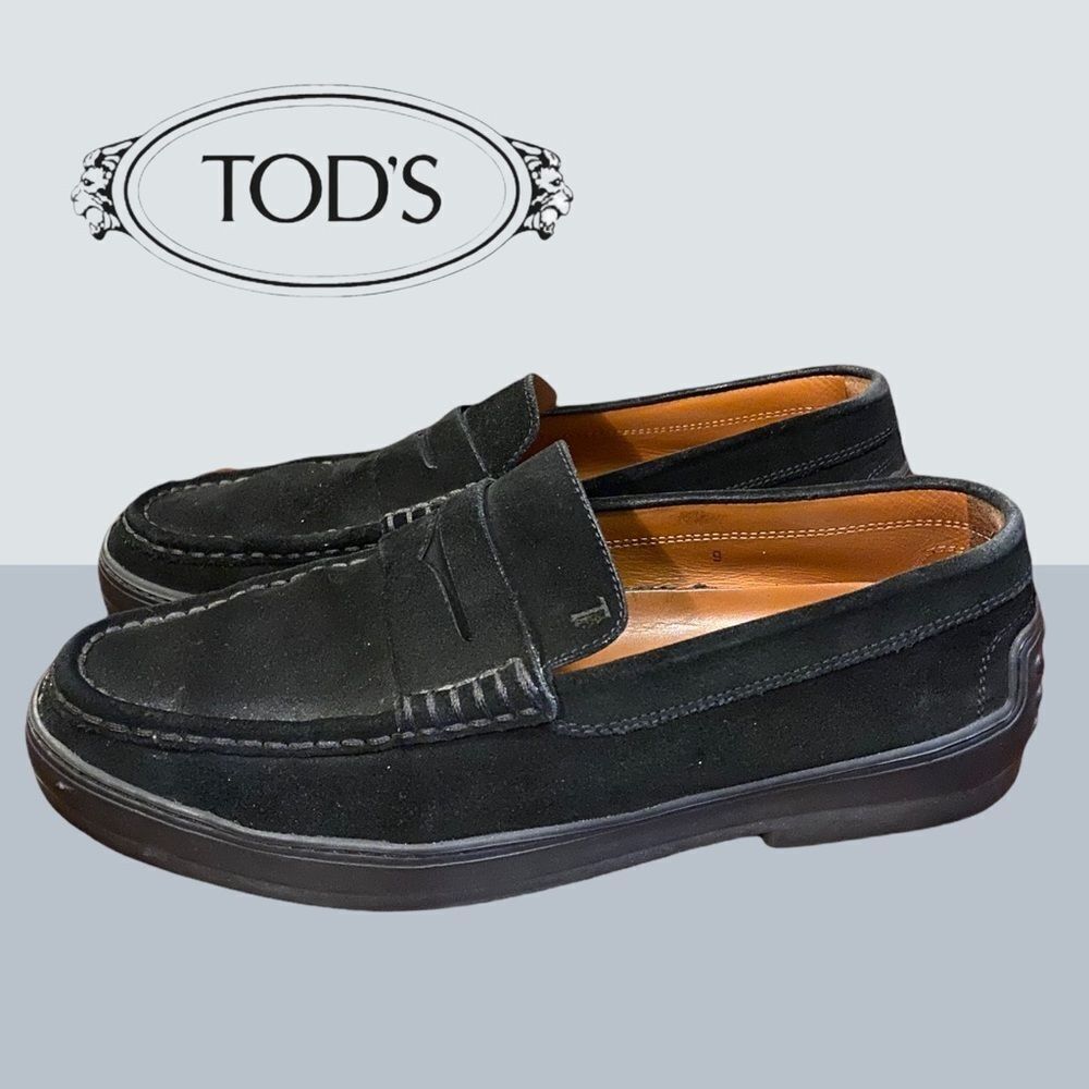 Tod's Men's Black Suede Penny Driving Loafers 9